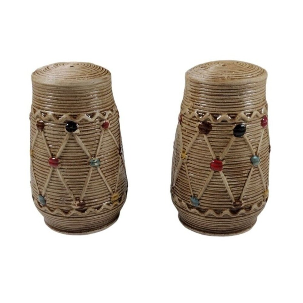 Tilso Barrel Drum Salt Pepper Shakers Hand Painted Ceramic #53/664 Vintage